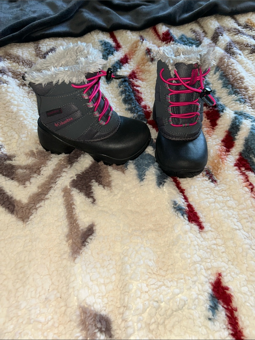 Columbia Kids Gray and Pink Snow Boots with Faux Fur Collar